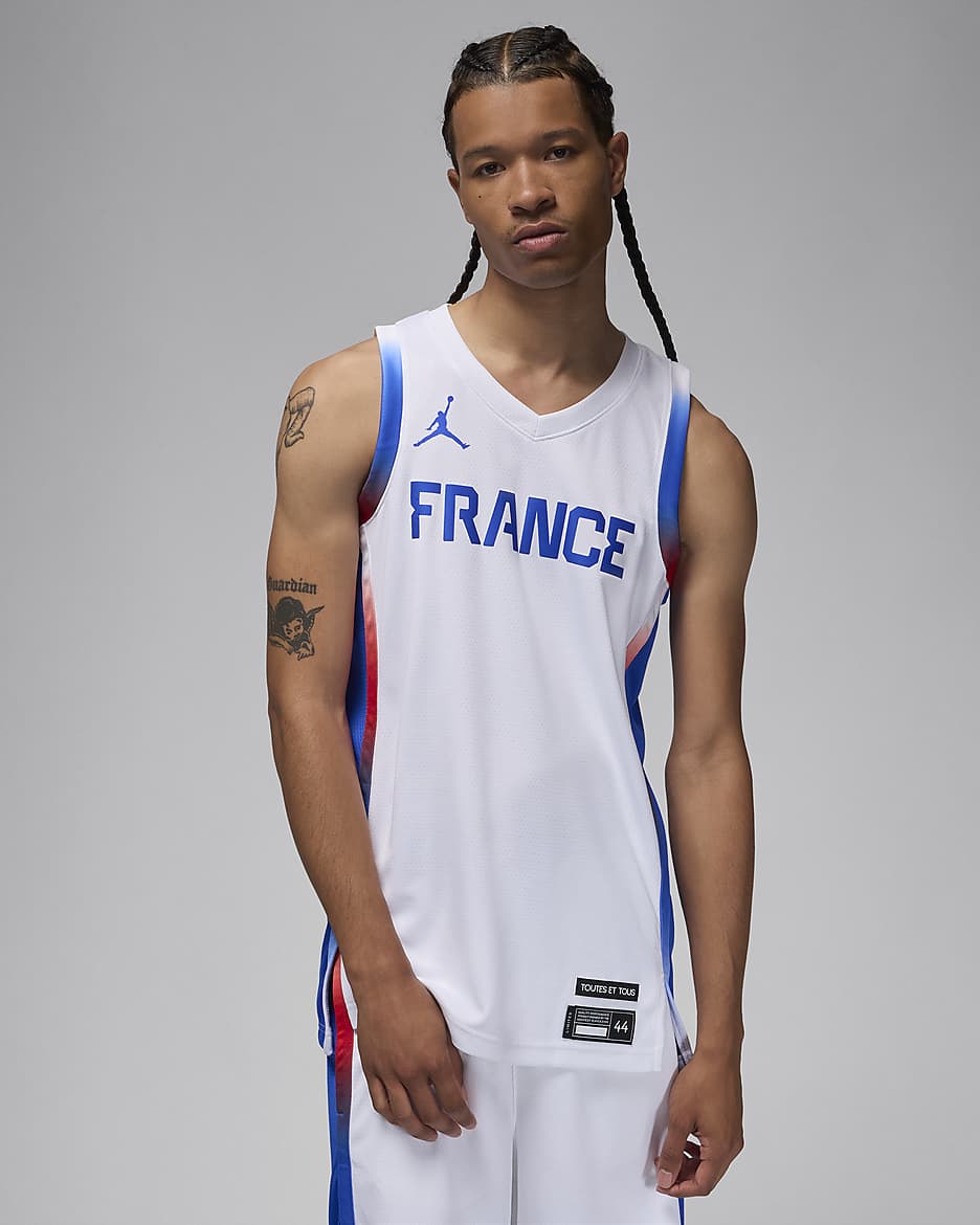 Nike France Limited Home Men s Jordan Basketball Jersey White Polyester 50 Recycled Polyester